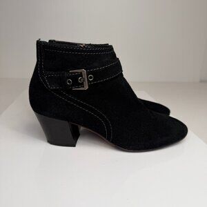 Aquatalia Bootie Women 7 Leather Suede Buckle Side Zip Italy Work Party Core Ex